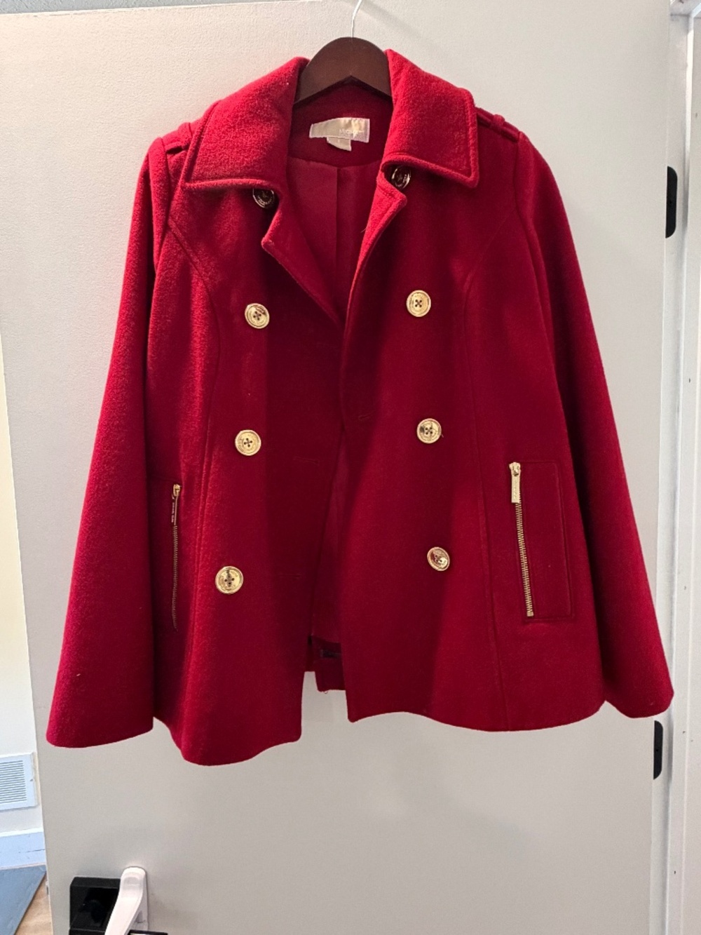 MICHAEL Michael Kors Red Wool Blend Peacoat Gold Buttons Size 8